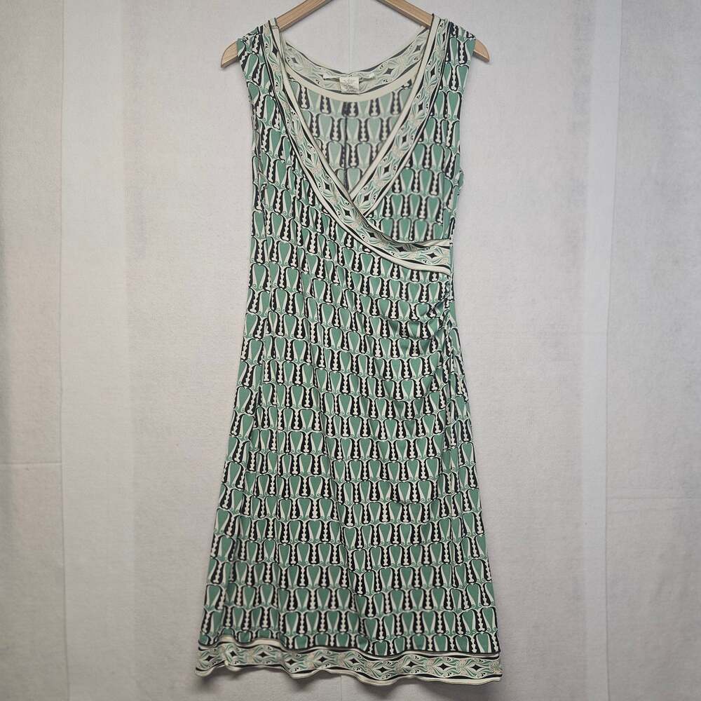 Vintage 2000s Y2K Max Studio Green Patterned Sleeveless Wrap Style Dress Size L